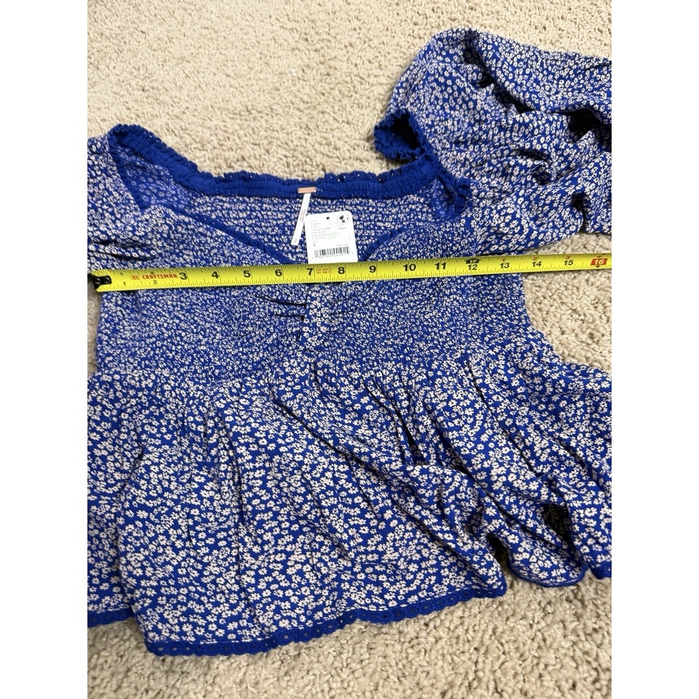Free People Britnee Floral Cropped Peplum Smocked Puff Sleeve Top Small NWT - Picture 6 of 6
